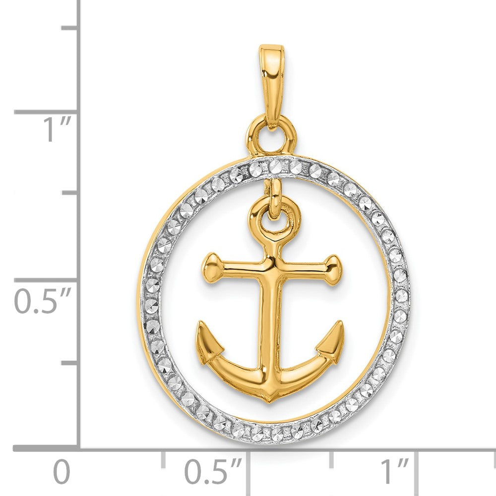and Rhodium Diamond-cut Anchor Dangle in Circle Pendant - WBC