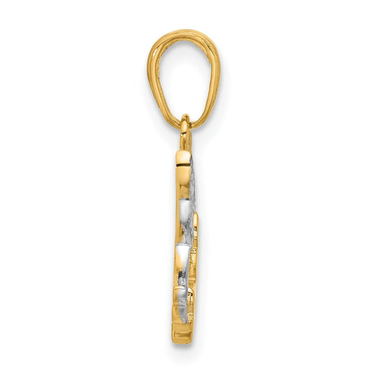 14K Gold Wren Diamond-cut Doves Pendant, Rhodium-Plated, 11.3mm