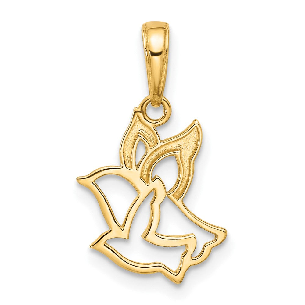 14K Gold Wren Diamond-cut Doves Pendant, Rhodium-Plated, 11.3mm