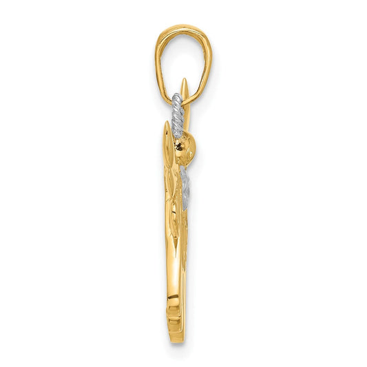 14K Gold Diamond-cut Angel Pendant, Rhodium-Plated, 21.6mm