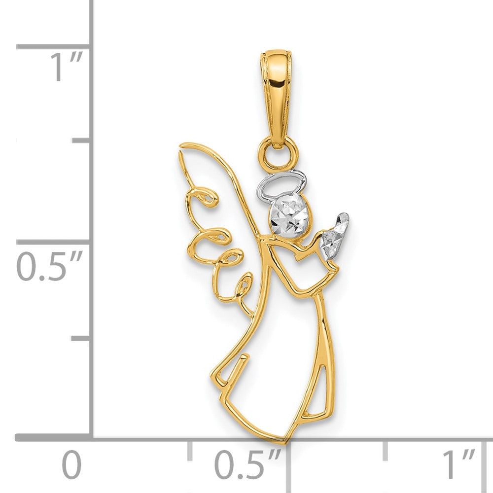 and Rhodium Cut-out Diamond-cut Angel Pendant - WBC