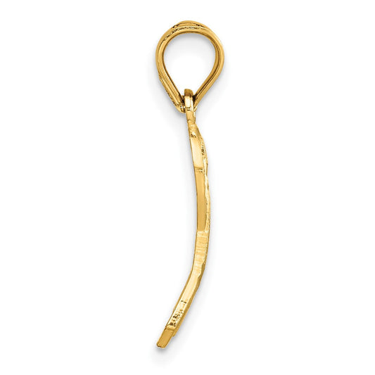 14K Gold Diamond-cut Awareness Ribbon Pendant, 10mm