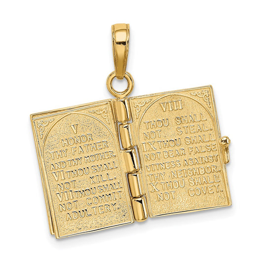 14K Gold 3-D The Ten Commandments Book with Moveable Pages Pendant, 11mm
