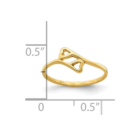 14K Gold Double Heart Baby / Child's Bypass Ring, 2–6mm Tapered