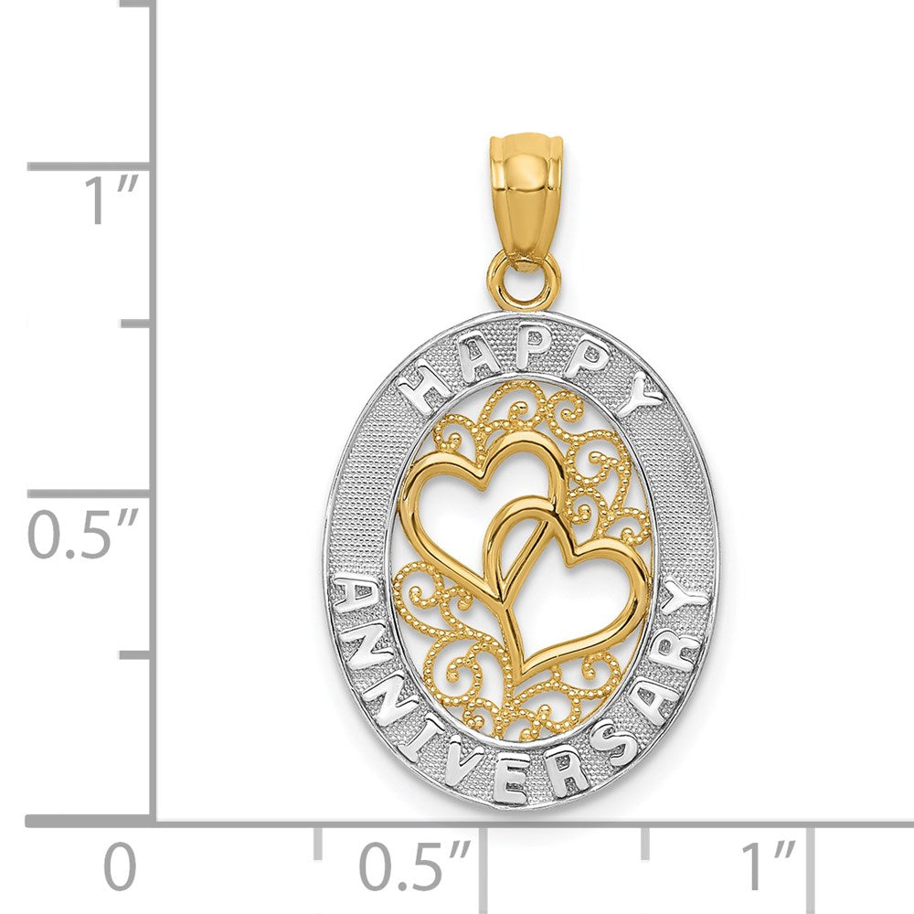 and Rhodium HAPPY ANNIVERSARY Hearts Pendant - WBC