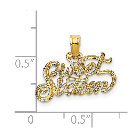 14K Gold Sweet Sixteen Charm, 17.4mm