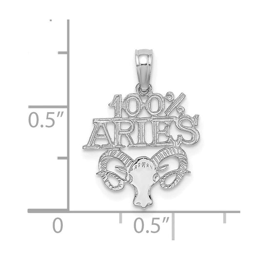 14K White Gold 100% Aries Zodiac Charm, 14.6mm