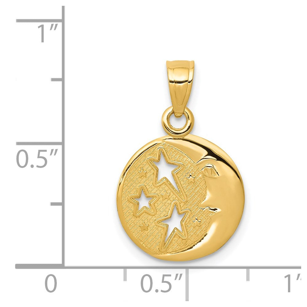 Polished Flat-Backed Moon with Three Stars Pendant - WBC