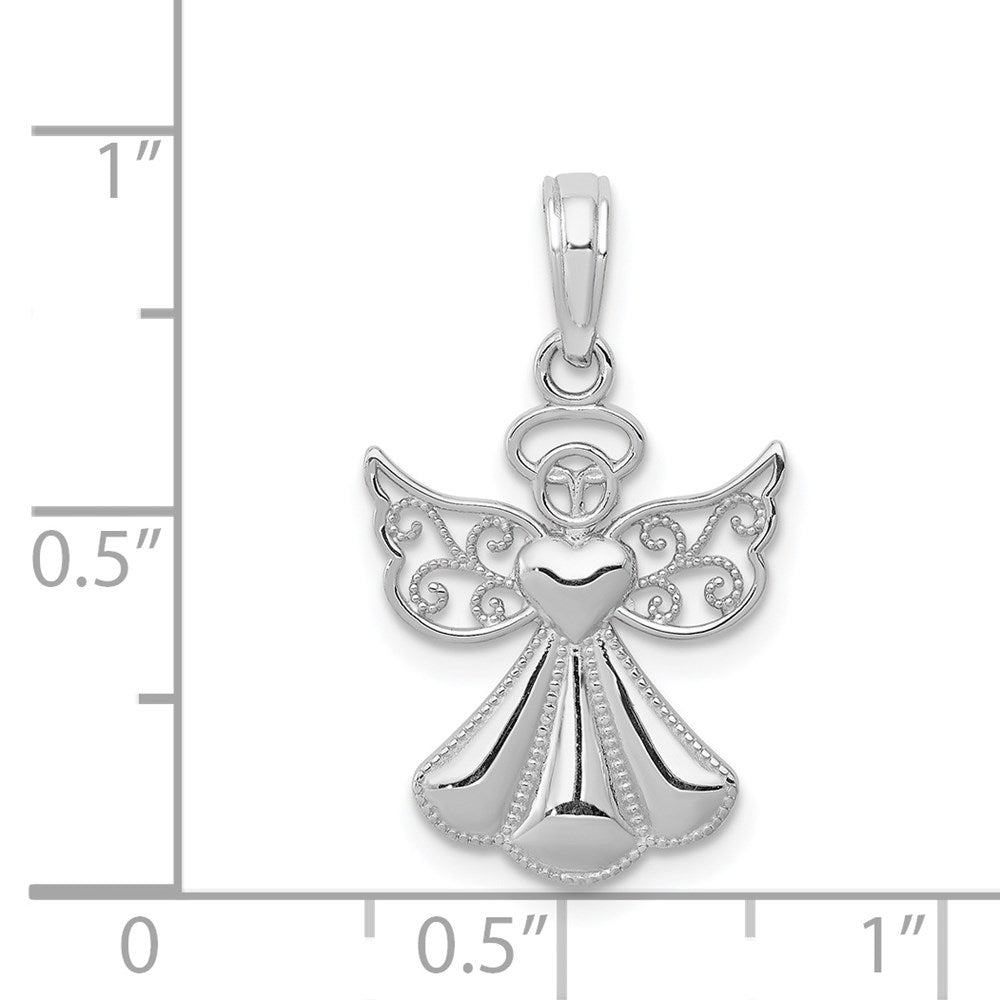 Polished and Textured Guardian Angel with Heart Pendant - WBC