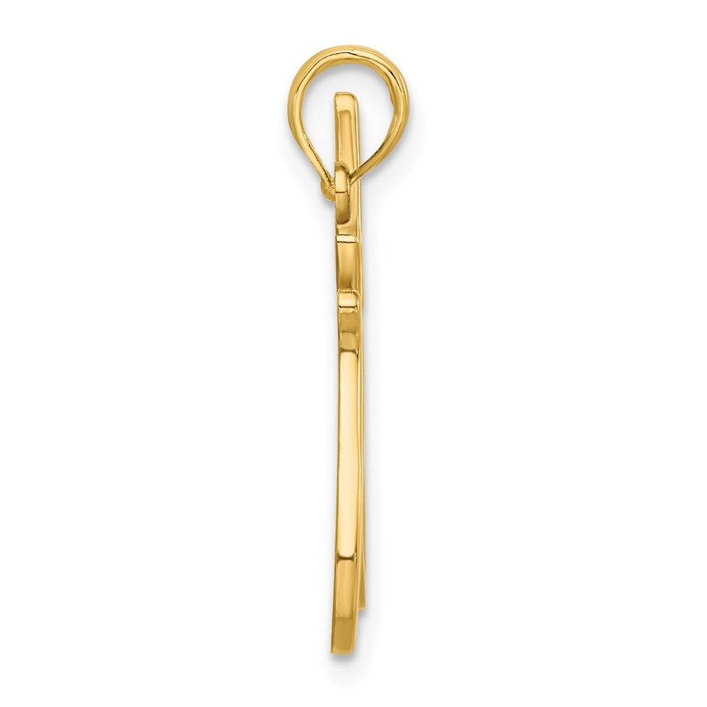14K Gold Polished Cat Reaching Pendant, 14mm