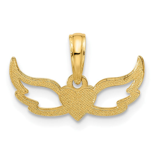 14K Gold Fancy Heart & Wings Charm, 17.9mm