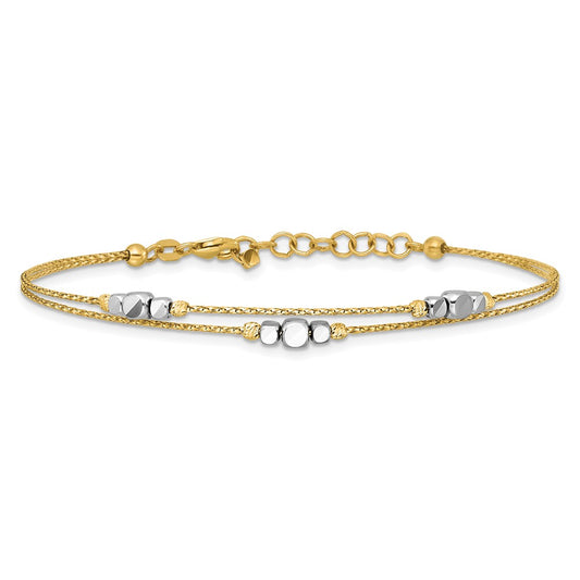 Two-Tone Polished Diamond-cut Double Strand Beaded Bracelet with Extension - WBC