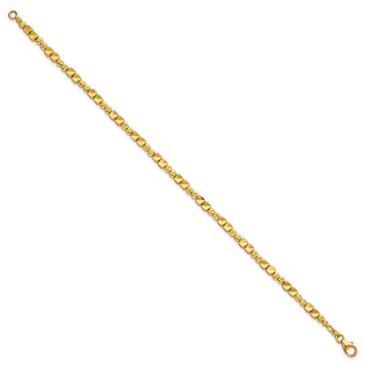 14K Gold Polished Diamond-cut & Square Beaded Bracelet, 3.1mm