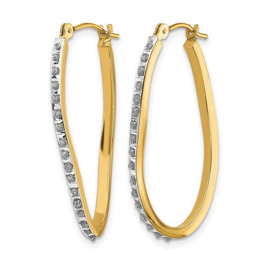 Diamond Fascination 14K Gold Diamond Dust/Accent Oval Twist Hoop Earrings, 1mm