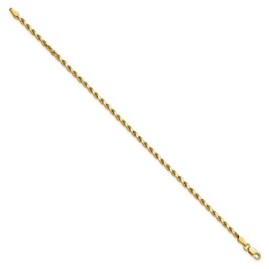 14K Gold Semi Solid Diamond-cut Rope with Lobster Clasp Chain, 2.5mm