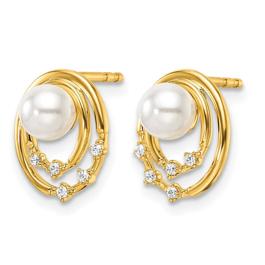 Polished 1/20 carat Diamond and Freshwater Cultured Pearl Ovals Drop Post Earrings - WBC