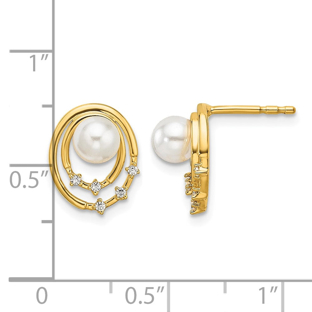Polished 1/20 carat Diamond and Freshwater Cultured Pearl Ovals Drop Post Earrings - WBC