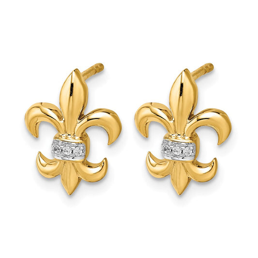 14K White Gold Diamond Fleur de Lis Stud Earrings, 9mm