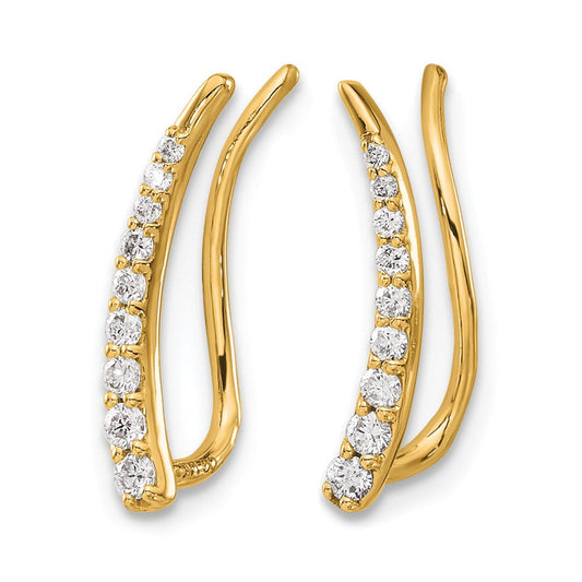 14K Gold 1/6 ct Diamond Graduated Ear Climber Earrings, 3mm