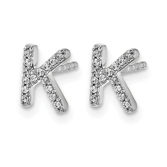 14K White Gold Diamond Initial K Stud Earrings, 5mm