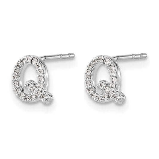 14K White Gold Diamond Initial Q Stud Earrings, 5mm