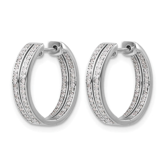 14K White Gold 2-row 3/4 ct Diamond In/Out Hinged Hoop Earrings, 20mm