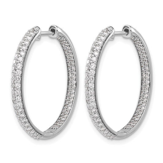 14K White Gold 2-row 1.5 ct Diamond In/Out Hinged Hoop Earrings, 27mm