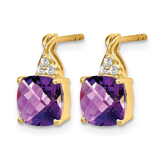 Cushion Checkerboard February/Amethyst and Diamond Post Earrings - WBC