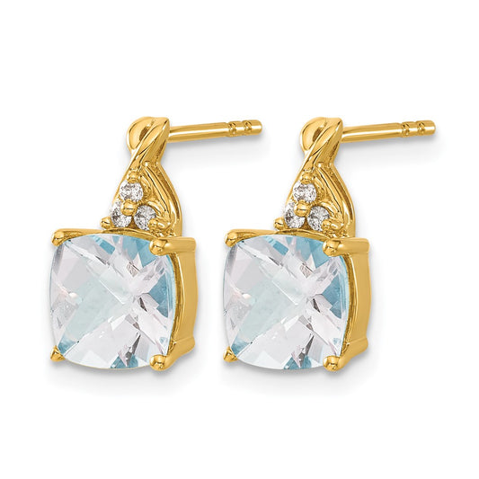 Cushion Checkerboard March/Aquamarine and Diamond Post Earrings - WBC