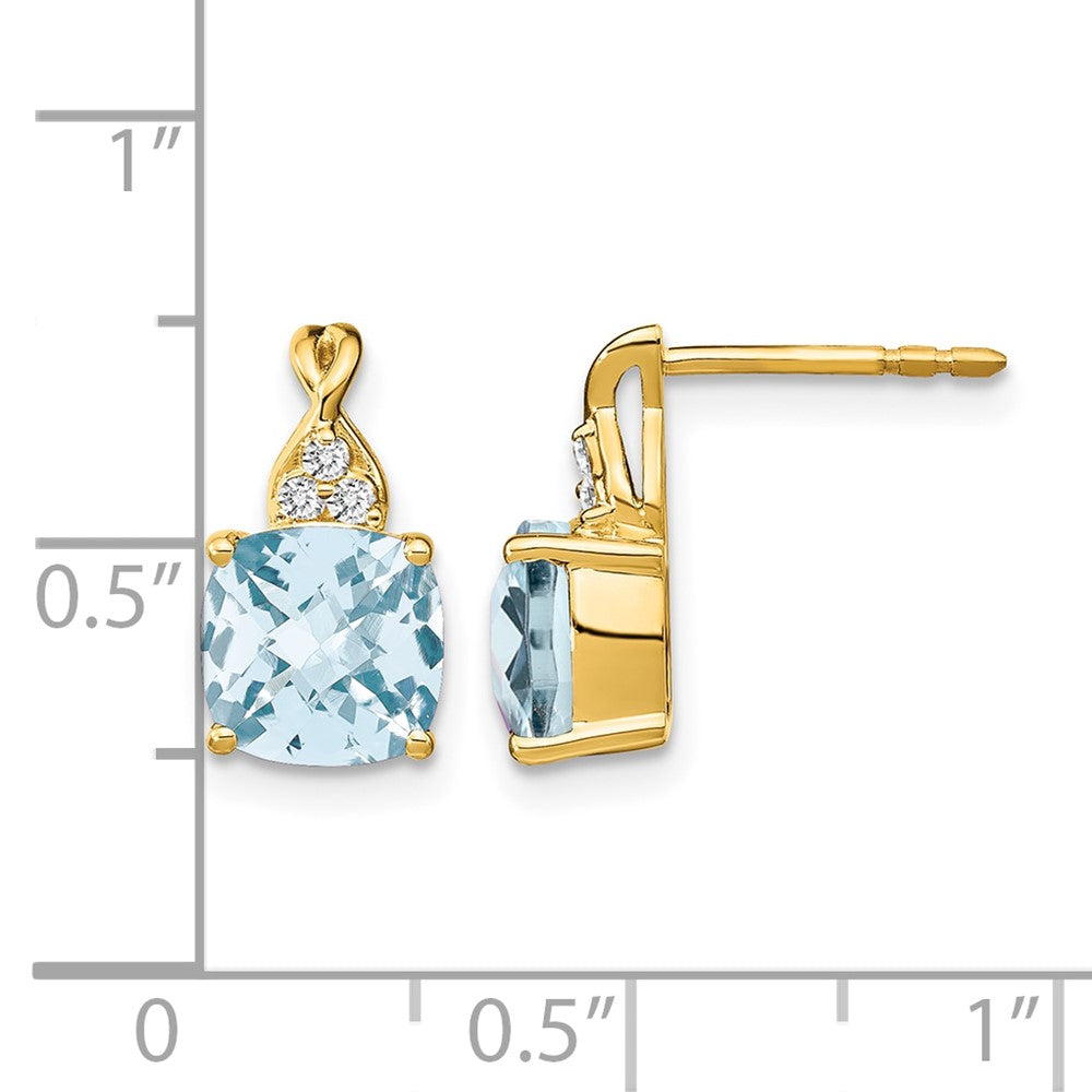 Cushion Checkerboard March/Aquamarine and Diamond Post Earrings - WBC