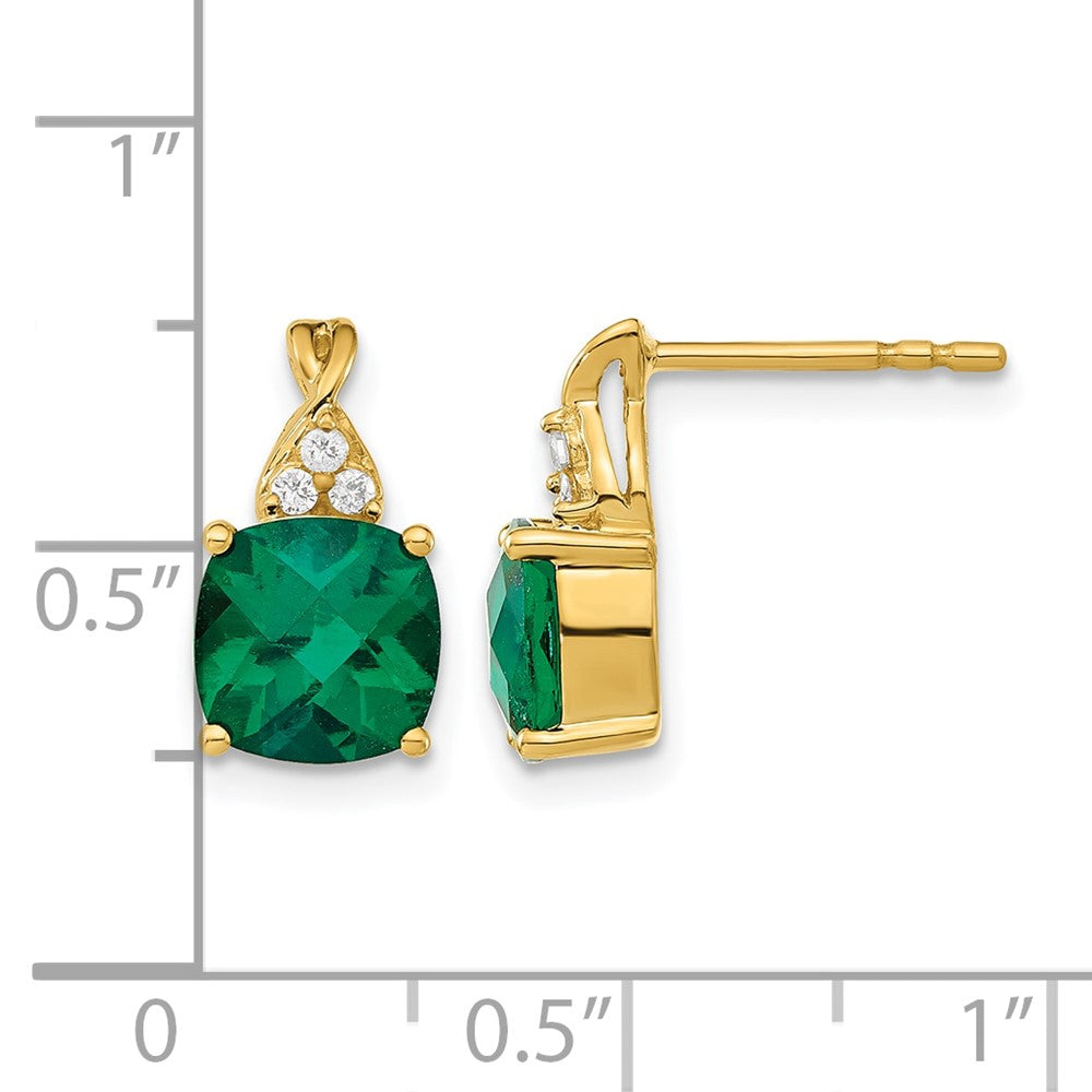 Cushion Checkerboard May/ Lab-Created Emerald and Diamond Post Earrings - WBC