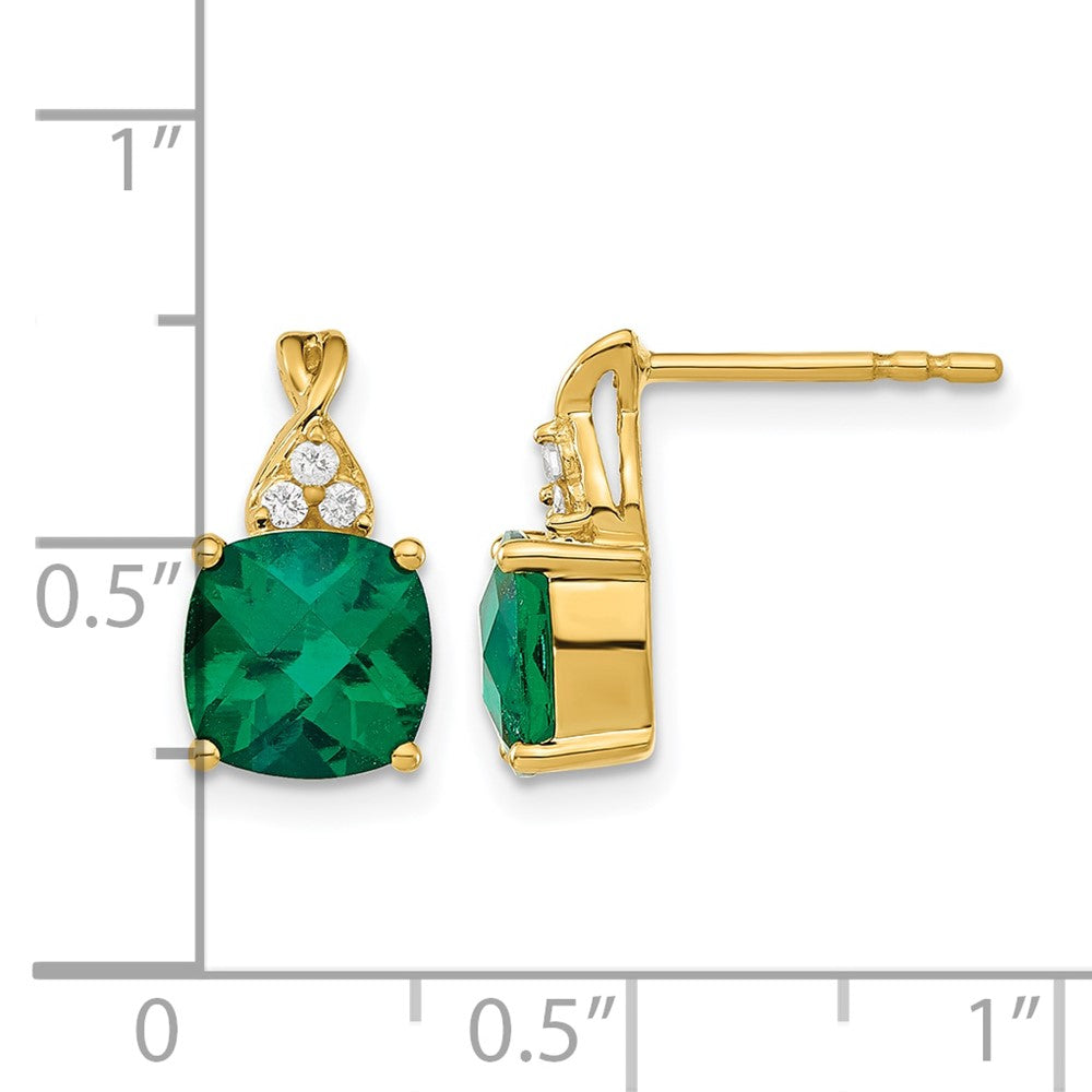 Cushion Checkerboard May/Lab Created Emerald and Diamond Post Earrings - WBC