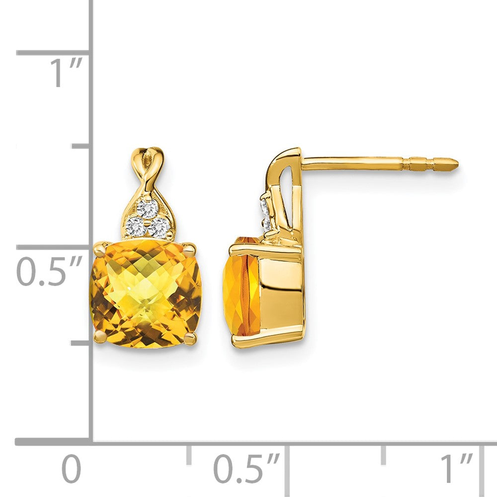 Cushion Checkerboard November/ Citrine and Diamond Post Earrings - WBC