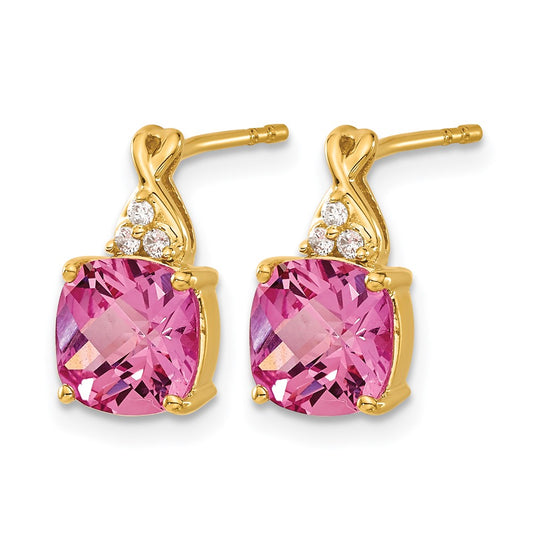 Cushion Checkerboard October/Lab Created Pink Sapphire and Diamond Post Earrings - WBC