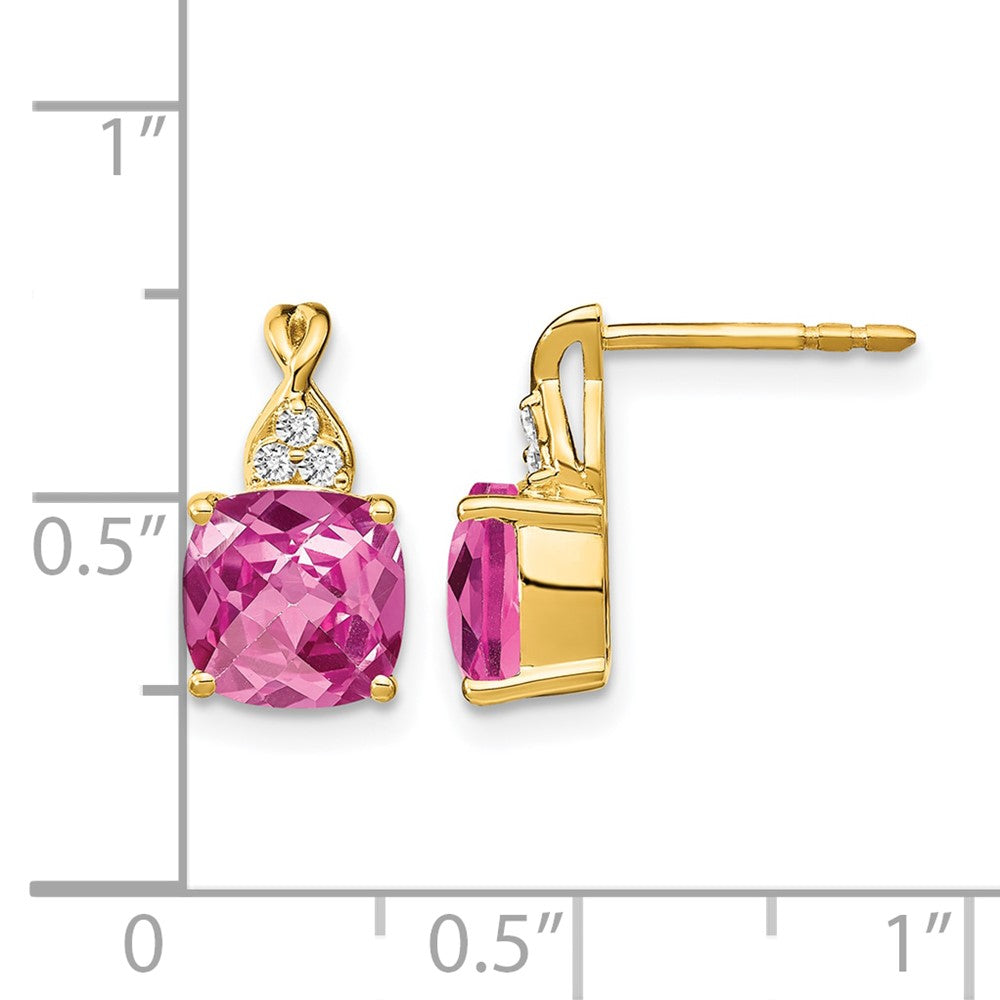Cushion Checkerboard October/Lab Created Pink Sapphire and Diamond Post Earrings - WBC
