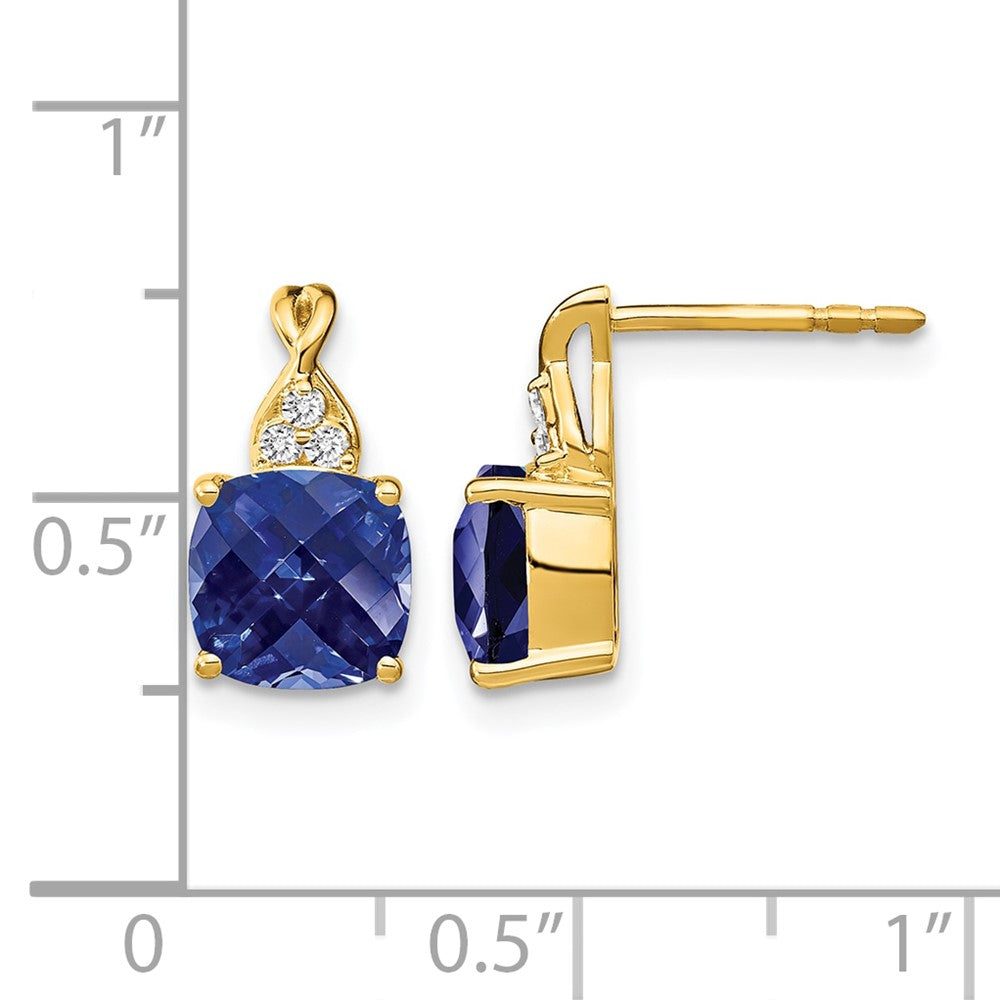 Cushion Checkerboard September/ Lab-Created Sapphire and Diamond Post Earrings - WBC