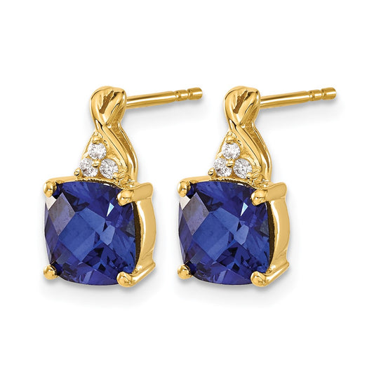 Cushion Checkerboard September/Lab Created Sapphire and Diamond Post Earrings - WBC