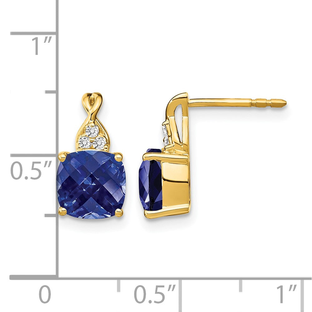 Cushion Checkerboard September/Lab Created Sapphire and Diamond Post Earrings - WBC