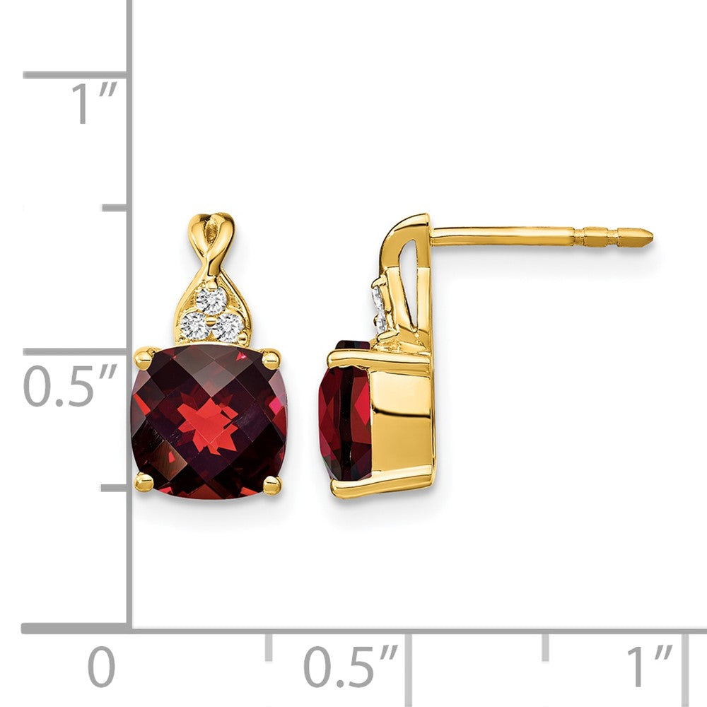 Cushion Checkerboard January/ Garnet and Diamond Post Earrings - WBC