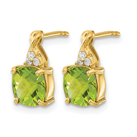 Cushion Checkerboard August/ Peridot and Diamond Post Earrings - WBC