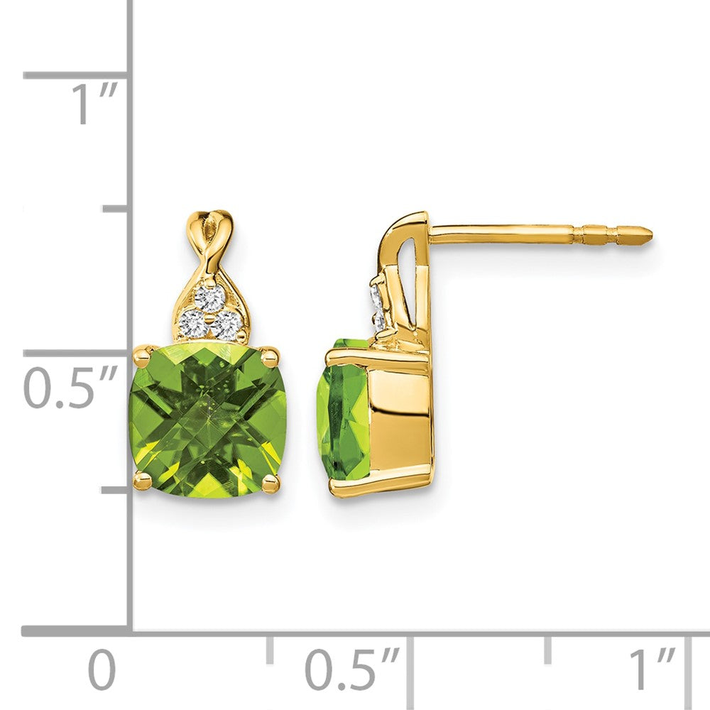 Cushion Checkerboard August/ Peridot and Diamond Post Earrings - WBC