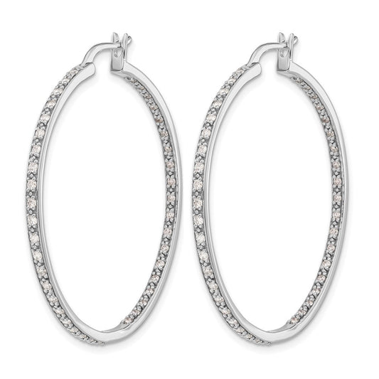 14K White Gold 7/8 ct Diamond In/Out Hoop Earrings, 39mm