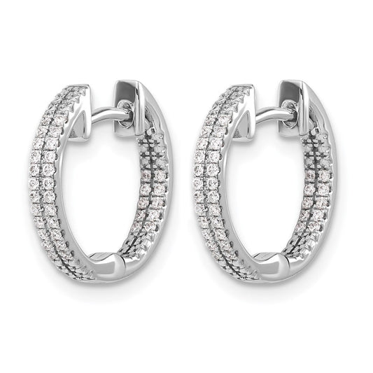 14K White Gold 2-row 1/5 ct Diamond In/Out Hinged Hoop Earrings, 15mm