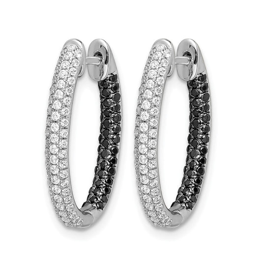 3-row 7/8 carat Black and Diamond In/Out Hoop Earrings - WBC
