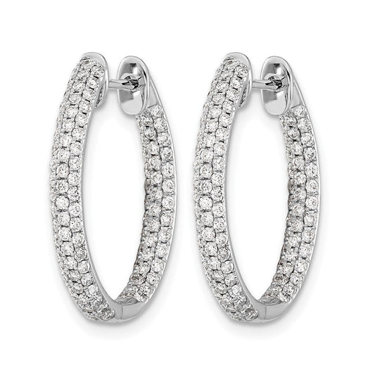 14K White Gold 3-row 1.24 ct Diamond In/Out Hinged Hoop Earrings, 18mm