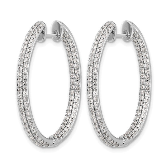 14K White Gold 3-row 2.2 ct Diamond In/Out Hinged Hoop Earrings, 26mm