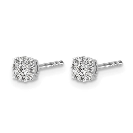 14K White Gold 1/6 ct Diamond Halo Cluster Stud Earrings, 5mm