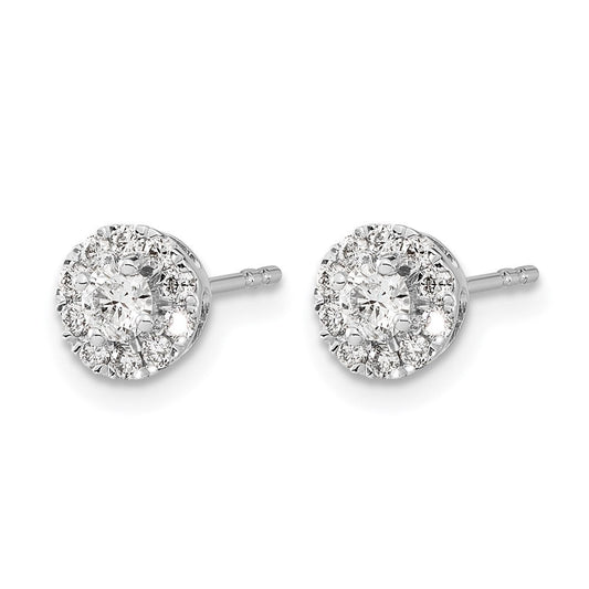 14K White Gold 1/2 ct Diamond Halo Cluster Stud Earrings, 6mm