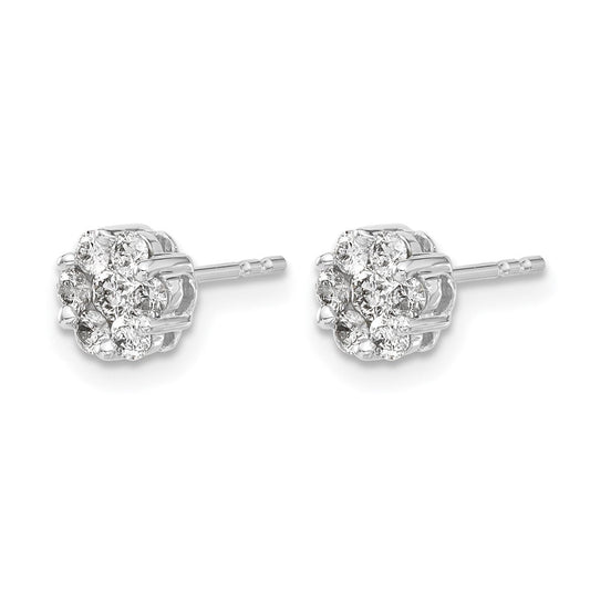 14K White Gold 1/2 ct Diamond Cluster Push Back Stud Earrings, 6mm