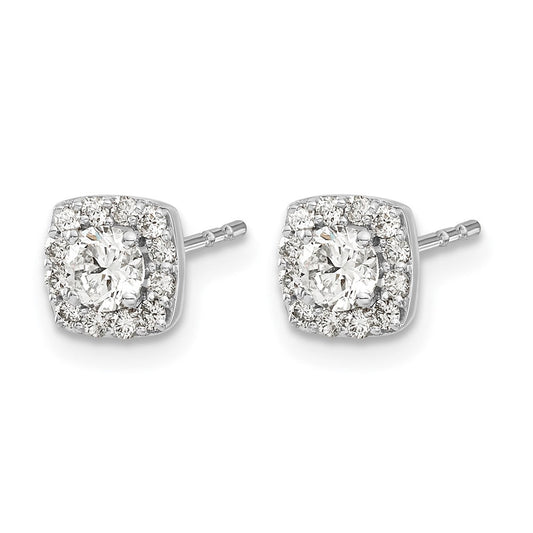 14K White Gold 5/8 ct Diamond Square Cluster Stud Earrings, 5mm